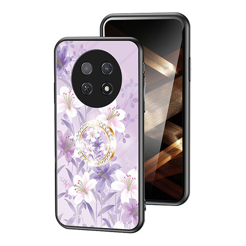 Huawei Nova Y91用ハイブリットバンパーケース プラスチック 鏡面 花 カバー S01 ファーウェイ ラベンダー