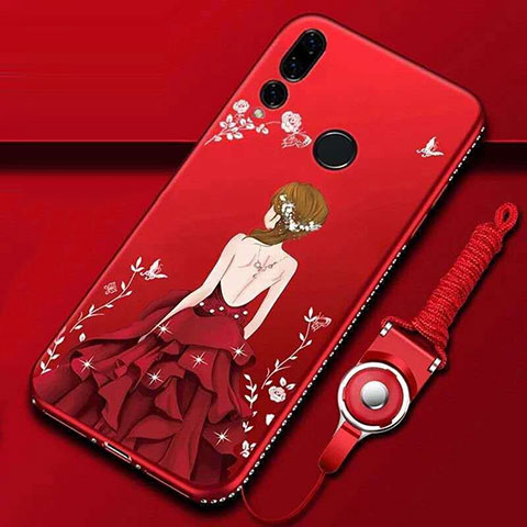 Huawei P Smart+ Plus (2019)用シリコンケース ソフトタッチラバー バタフライ ドレスガール ドレス少女 カバー K01 ファーウェイ レッド