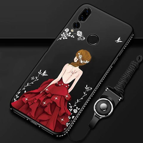 Huawei P Smart+ Plus (2019)用シリコンケース ソフトタッチラバー バタフライ ドレスガール ドレス少女 カバー K01 ファーウェイ レッド・ブラック