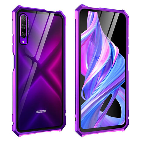 Huawei P Smart Pro (2019)用ケース 高級感 手触り良い アルミメタル 製の金属製 360度 フルカバーバンパー 鏡面 カバー M01 ファーウェイ パープル