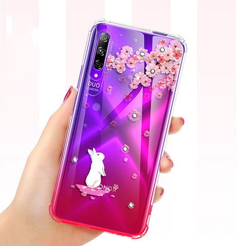 Huawei P Smart Pro (2019)用極薄ソフトケース シリコンケース 耐衝撃 全面保護 クリア透明 花 ファーウェイ レッド