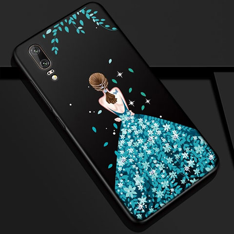 Huawei P20用シリコンケース ソフトタッチラバー バタフライ ドレスガール ドレス少女 カバー K01 ファーウェイ ネイビー