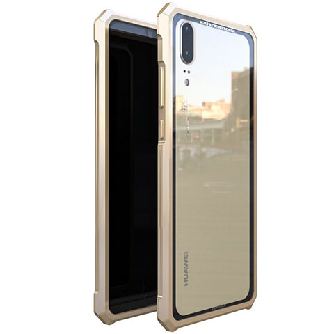 Huawei P20用ケース 高級感 手触り良い アルミメタル 製の金属製 バンパー 鏡面 カバー ファーウェイ ゴールド