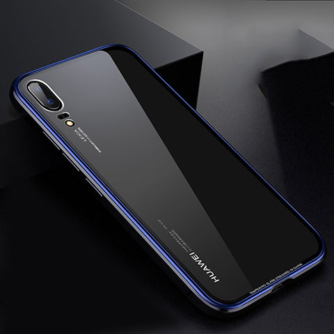 Huawei P20用ケース 高級感 手触り良い アルミメタル 製の金属製 バンパー 鏡面 カバー M01 ファーウェイ ネイビー