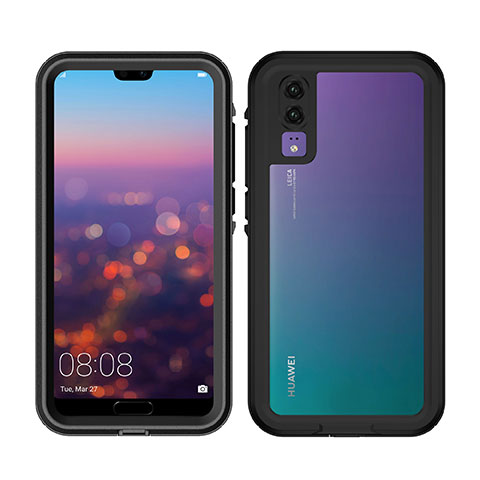 Huawei P20用完全防水ケース ハイブリットバンパーカバー 高級感 手触り良い 360度 ファーウェイ ブラック