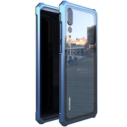 Huawei P20 Pro用ケース 高級感 手触り良い アルミメタル 製の金属製 バンパー 鏡面 カバー M03 ファーウェイ ネイビー