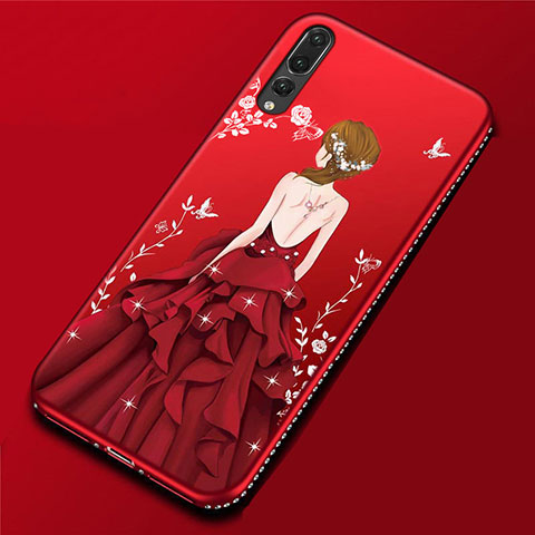 Huawei P20 Pro用シリコンケース ソフトタッチラバー バタフライ ドレスガール ドレス少女 カバー ファーウェイ レッド