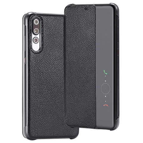 Huawei P20 Pro用手帳型 レザーケース スタンド カバー T08 ファーウェイ ブラック