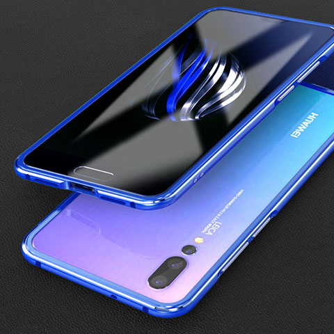 Huawei P20 Pro用ケース 高級感 手触り良い アルミメタル 製の金属製 バンパー カバー T02 ファーウェイ ネイビー