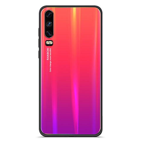 Huawei P30用ハイブリットバンパーケース プラスチック 鏡面 虹 グラデーション 勾配色 カバー M02 ファーウェイ レッド