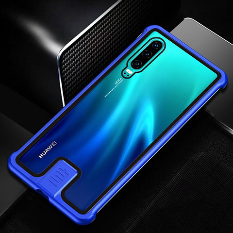 Huawei P30用ケース 高級感 手触り良い アルミメタル 製の金属製 360度 フルカバーバンパー 鏡面 カバー T11 ファーウェイ ネイビー