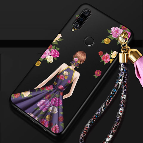 Huawei P30 Lite用シリコンケース ソフトタッチラバー バタフライ ドレスガール ドレス少女 カバー K02 ファーウェイ パープル・ブラック