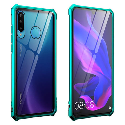 Huawei P30 Lite用ケース 高級感 手触り良い アルミメタル 製の金属製 360度 フルカバーバンパー 鏡面 カバー T05 ファーウェイ グリーン