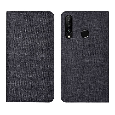 Huawei P30 Lite New Edition用手帳型 布 スタンド H01 ファーウェイ ブラック