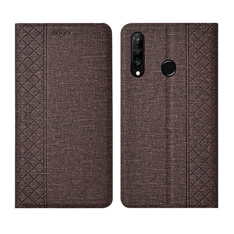 Huawei P30 Lite New Edition用手帳型 布 スタンド H02 ファーウェイ ブラウン