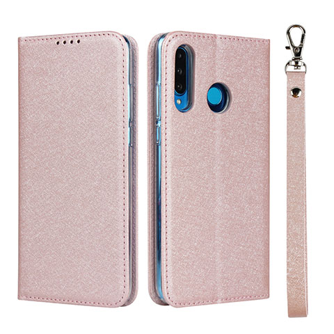 Huawei P30 Lite New Edition用手帳型 レザーケース スタンド カバー T09 ファーウェイ ローズゴールド