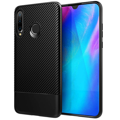 Huawei P30 Lite New Edition用シリコンケース ソフトタッチラバー ツイル カバー Y02 ファーウェイ ブラック