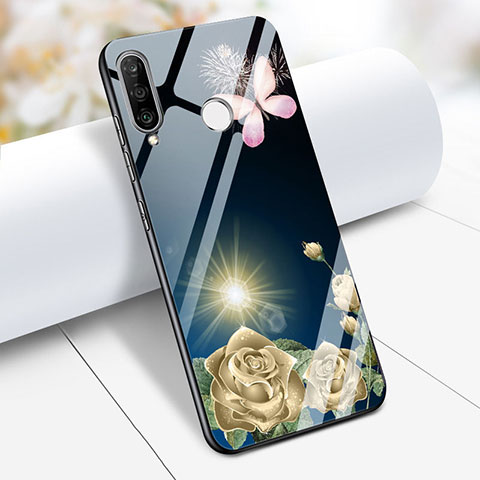 Huawei P30 Lite XL用ハイブリットバンパーケース プラスチック 鏡面 花 M01 ファーウェイ ネイビー