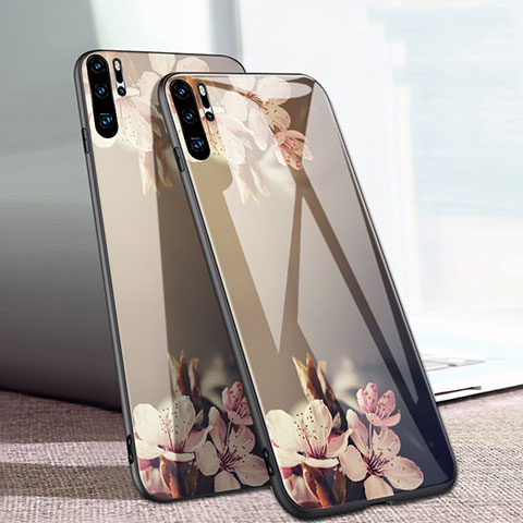 Huawei P30 Pro用ハイブリットバンパーケース プラスチック 鏡面 花 ファーウェイ ゴールド