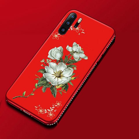 Huawei P30 Pro用シリコンケース ソフトタッチラバー 花 カバー ファーウェイ ワインレッド