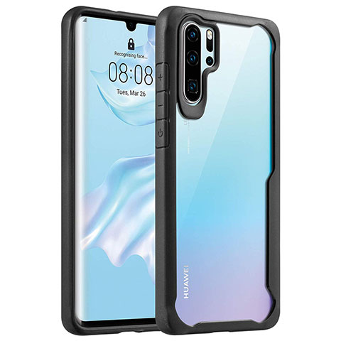 Huawei P30 Pro用ハイブリットバンパーケース クリア透明 プラスチック 鏡面 カバー Z02 ファーウェイ ブラック