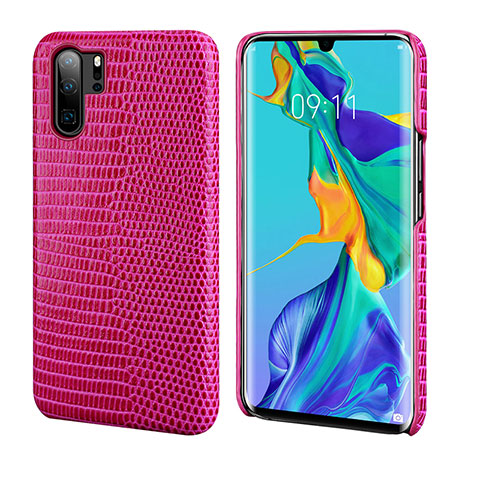 Huawei P30 Pro用ケース 高級感 手触り良いレザー柄 P02 ファーウェイ ローズレッド