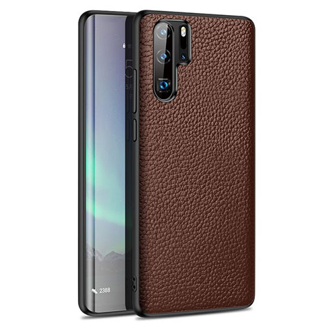 Huawei P30 Pro用シリコンケース ソフトタッチラバー レザー柄 カバー H05 ファーウェイ ブラウン