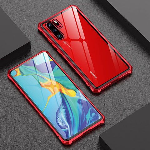 Huawei P30 Pro New Edition用ケース 高級感 手触り良い アルミメタル 製の金属製 バンパー 鏡面 カバー ファーウェイ レッド