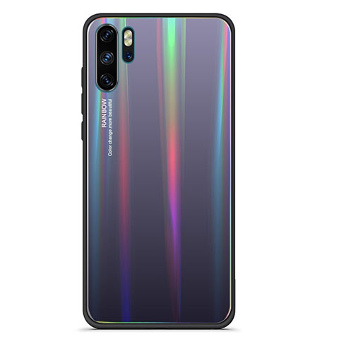 Huawei P30 Pro New Edition用ハイブリットバンパーケース プラスチック 鏡面 虹 グラデーション 勾配色 カバー ファーウェイ グレー