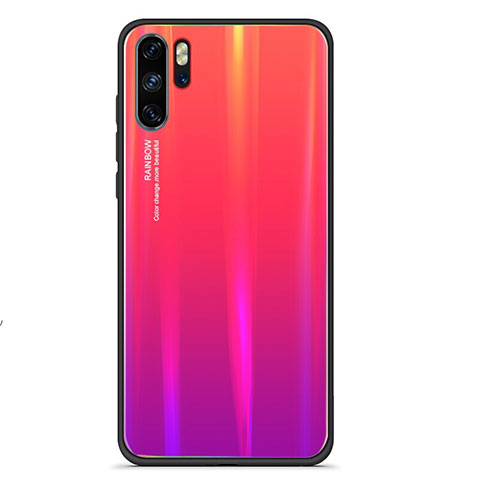 Huawei P30 Pro New Edition用ハイブリットバンパーケース プラスチック 鏡面 虹 グラデーション 勾配色 カバー ファーウェイ レッド