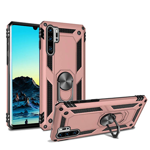 Huawei P30 Pro New Edition用ハイブリットバンパーケース スタンド プラスチック 兼シリコーン カバー マグネット式 ファーウェイ ローズゴールド