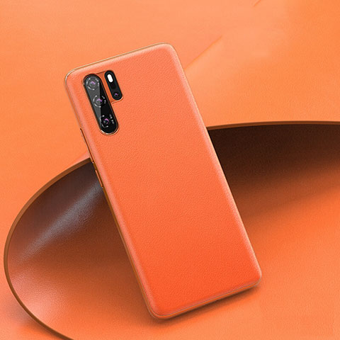 Huawei P30 Pro New Edition用ケース 高級感 手触り良いレザー柄 R03 ファーウェイ オレンジ