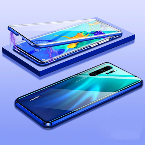 Huawei P30 Pro New Edition用ケース 高級感 手触り良い アルミメタル 製の金属製 360度 フルカバーバンパー 鏡面 カバー T03 ファーウェイ ネイビー