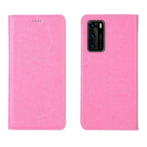 Huawei P40用手帳型 レザーケース スタンド カバー T03 ファーウェイ ピンク