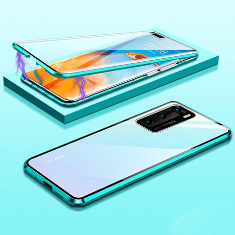 Huawei P40用ケース 高級感 手触り良い アルミメタル 製の金属製 360度 フルカバーバンパー 鏡面 カバー T08 ファーウェイ グリーン