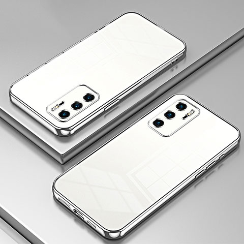 Huawei P40用極薄ソフトケース シリコンケース 耐衝撃 全面保護 クリア透明 SY1 ファーウェイ シルバー