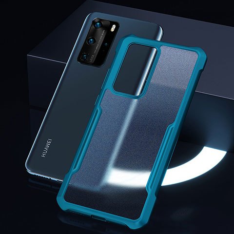 Huawei P40 Pro用ハイブリットバンパーケース クリア透明 プラスチック 鏡面 カバー N06 ファーウェイ シアン