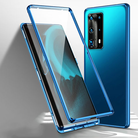 Huawei P40 Pro+ Plus用ケース 高級感 手触り良い アルミメタル 製の金属製 360度 フルカバーバンパー 鏡面 カバー T01 ファーウェイ ネイビー