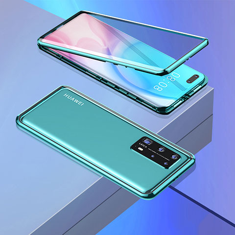 Huawei P40 Pro+ Plus用ケース 高級感 手触り良い アルミメタル 製の金属製 360度 フルカバーバンパー 鏡面 カバー T02 ファーウェイ シアン