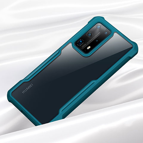 Huawei P40 Pro+ Plus用ハイブリットバンパーケース クリア透明 プラスチック 鏡面 カバー H01 ファーウェイ シアン