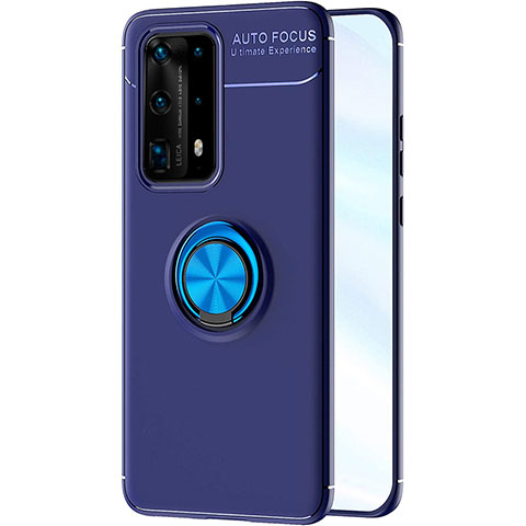 Huawei P40 Pro+ Plus用極薄ソフトケース シリコンケース 耐衝撃 全面保護 アンド指輪 マグネット式 バンパー A01 ファーウェイ ネイビー