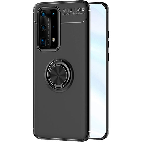 Huawei P40 Pro+ Plus用極薄ソフトケース シリコンケース 耐衝撃 全面保護 アンド指輪 マグネット式 バンパー A01 ファーウェイ ブラック