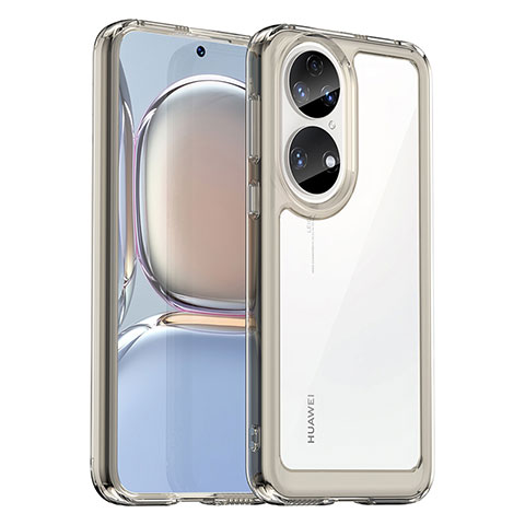 Huawei P50用ハイブリットバンパーケース クリア透明 プラスチック カバー J01S ファーウェイ グレー