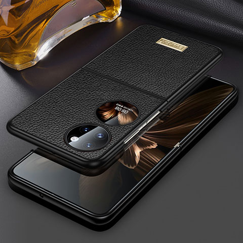 Huawei P60 Pocket用ハイブリットバンパーケース 高級感 手触り良いレザー柄 兼プラスチック LD1 ファーウェイ ブラック