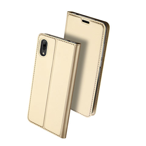 Huawei Y7 Pro (2019)用手帳型 レザーケース スタンド カバー ファーウェイ ゴールド