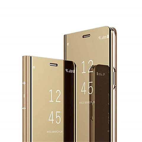 Huawei Y7p用手帳型 レザーケース スタンド 鏡面 カバー L01 ファーウェイ ゴールド