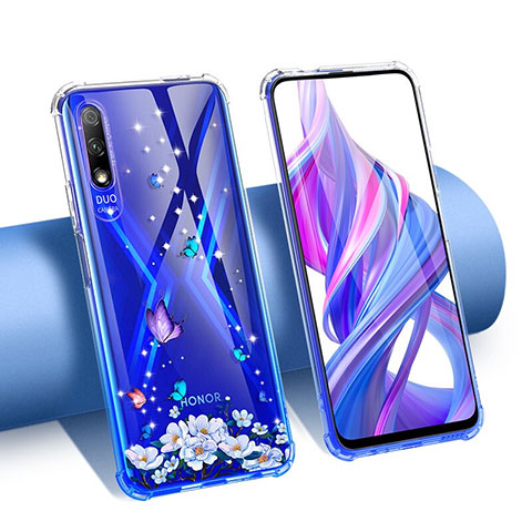 Huawei Y9 Prime (2019)用極薄ソフトケース シリコンケース 耐衝撃 全面保護 クリア透明 花 T01 ファーウェイ パープル