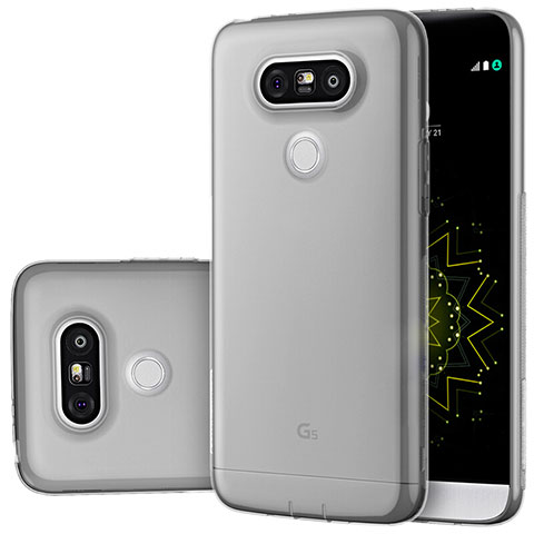 LG G5用極薄ソフトケース シリコンケース 耐衝撃 全面保護 クリア透明 T02 LG グレー