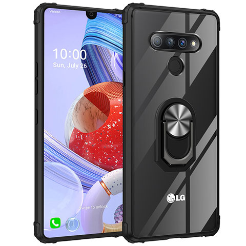 LG Stylo 6用360度 フルカバーハイブリットバンパーケース クリア透明 プラスチック 鏡面 アンド指輪 マグネット式 LG シルバー・ブラック