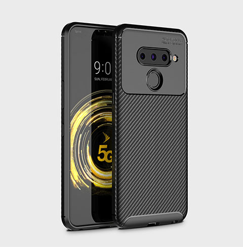 LG V50 ThinQ 5G用シリコンケース ソフトタッチラバー ツイル カバー LG ブラック